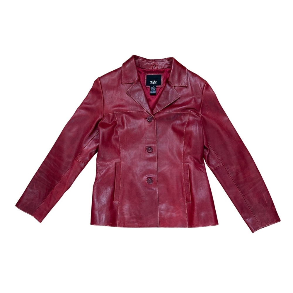 Mossimo Vintage Red Genuine Leather Blazer Jacket Womens M burgandy‎ city